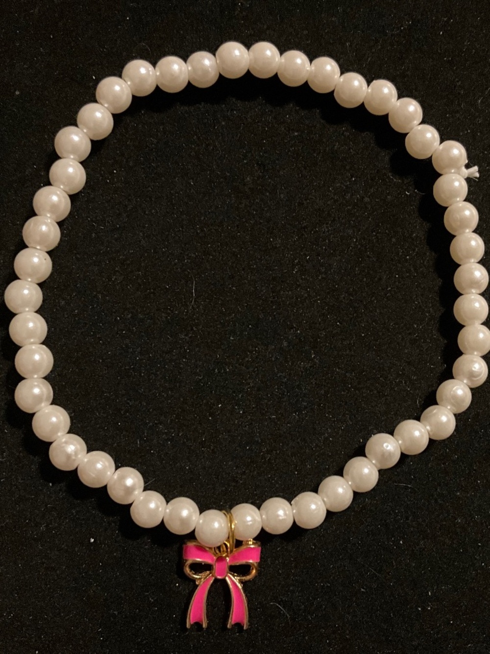 Parky’s Place Pearl Beaded Cat Collar with Rose Red Bow Charm Size Small 🐾
